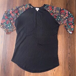 LuLaRoe Black Top with Floral Sleeves